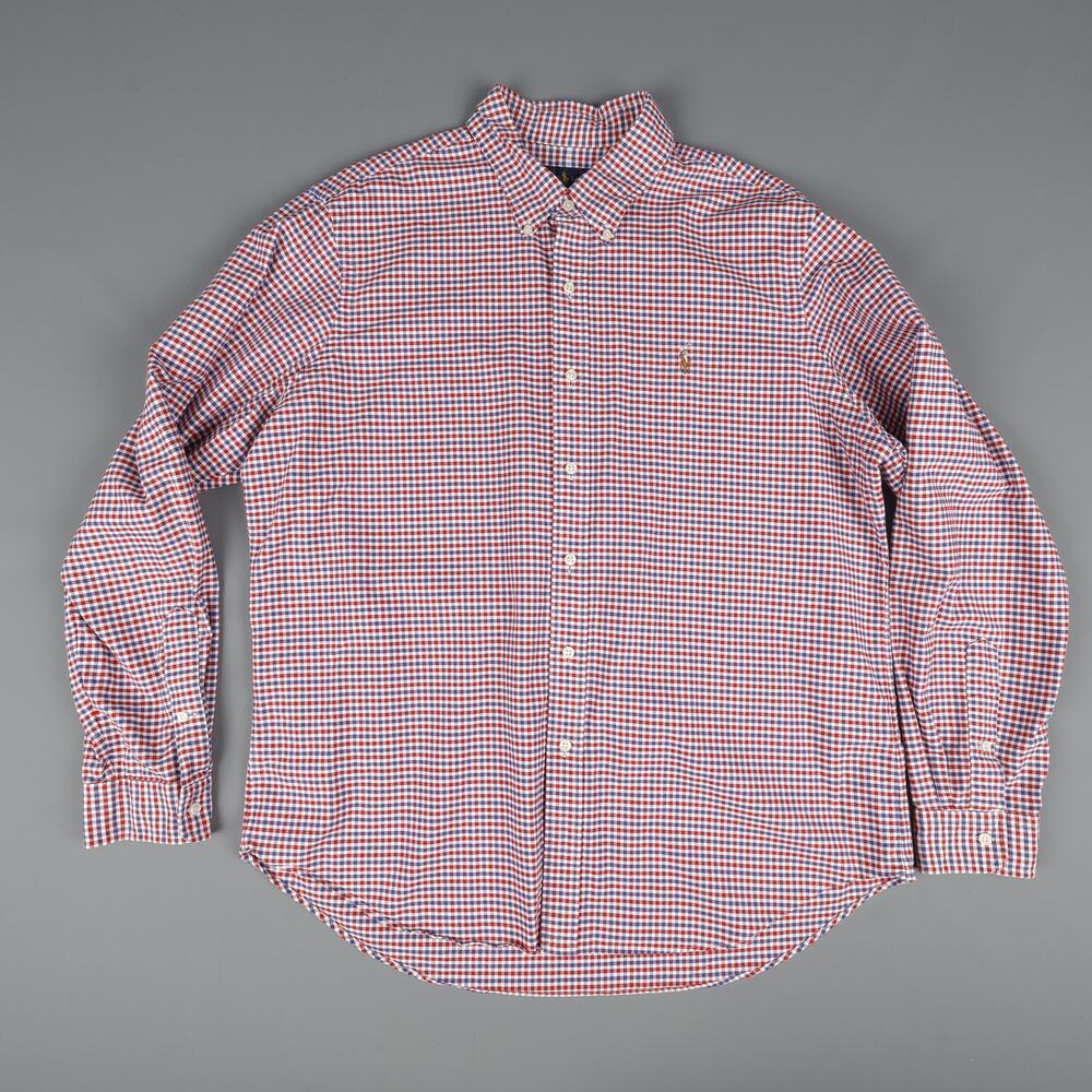 Ralph Lauren Mens XL Button Down Long Sleeve Shirt Red Blue Check Flesh Pony